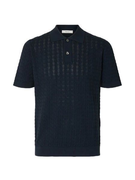  Selected Cable-knit Polo Shirt - Blue 
