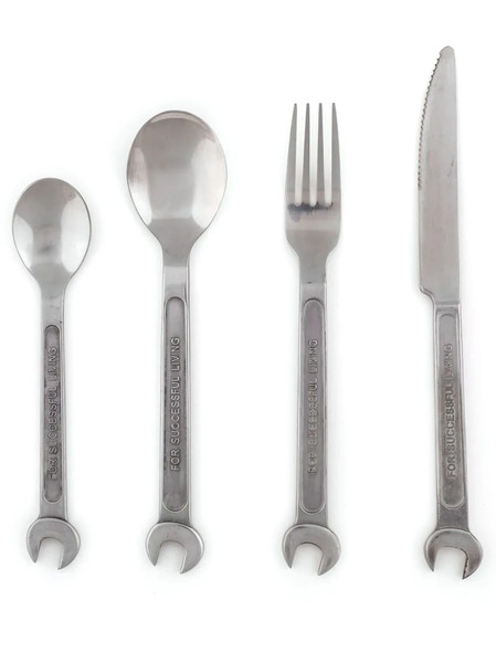  Seletti Machine Collection Slogan-engraved Cutlery (set Of Four) - Silver 
