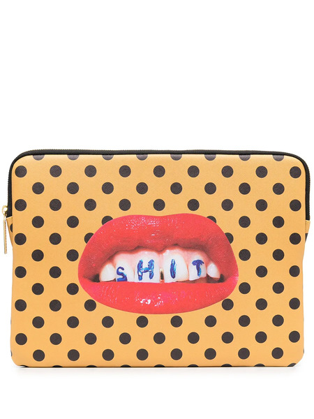  Seletti Teeth Polka-dot Print Laptop Case - Yellow 