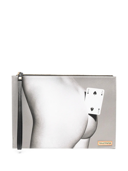  Seletti Two Of Spades Faux Leather Pouch Bag - Grey 