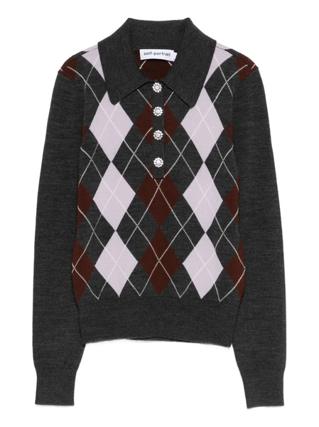  Self-portrait Argyle Button Polo Top - Grey 
