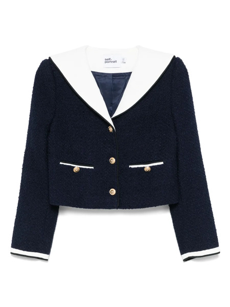  Self-portrait Bouclé Cropped Jacket - Blue 