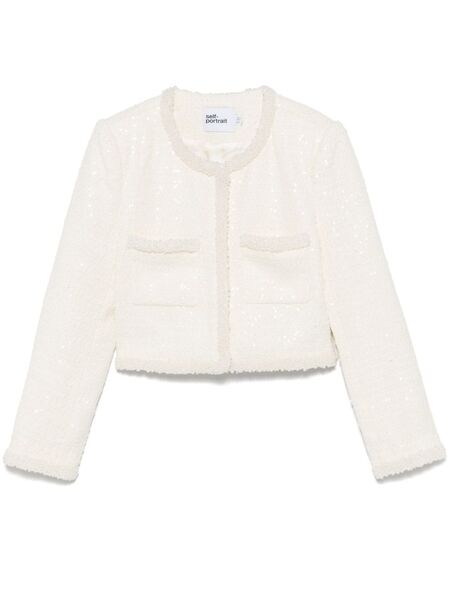  Self-portrait Bouclé Faux-pearl-trim Jacket - White 