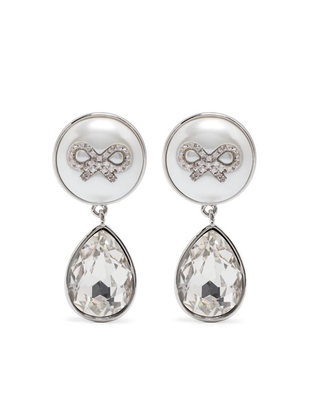  Self-portrait Bow Crystal-droplet Earrings - Silver 