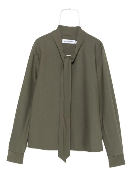  Self-portrait Bow-neck Long-sleeve Blouse - Green 