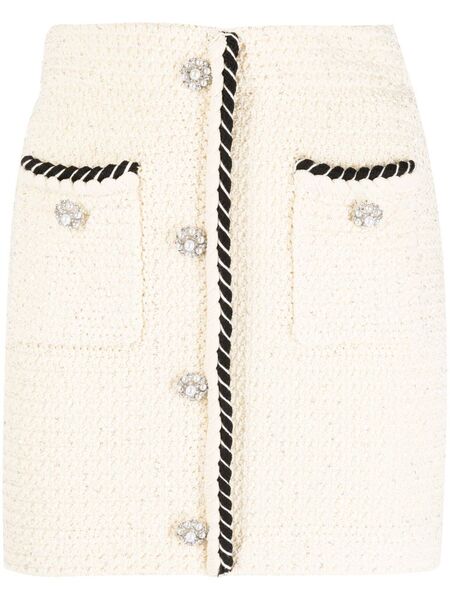  Self-portrait Braided-trim Knitted Skirt - Neutrals 