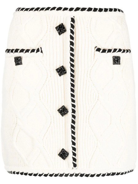  Self-portrait Cable Knit Button-embellished Miniskirt - White 