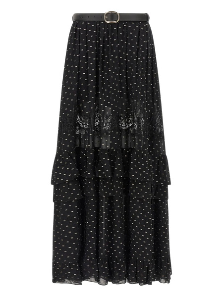  Self-portrait Chiffon Lace Maxi Skirt - Black 