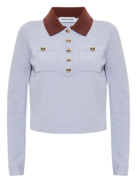  Self-portrait Contrasting-collar Polo Top - Blue 