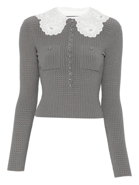  Self-portrait Contrasting-collar Top - Grey 