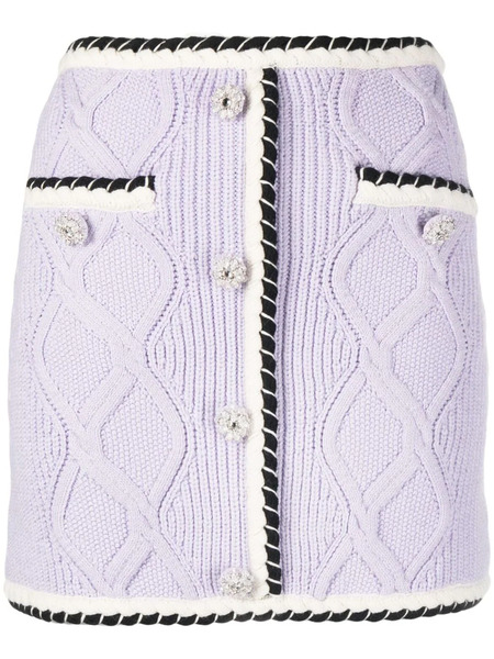  Self-portrait Contrasting-trim Cable-knit Miniskirt - Purple 