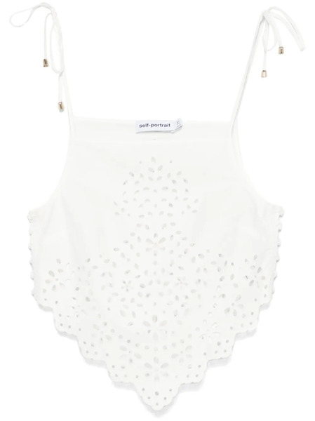  Self-portrait Cotton Embroidered Top - White 
