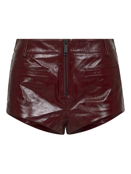  Self-portrait Craqué Leather Shorts - Burgundy 