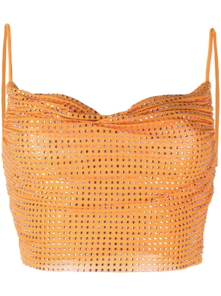  Self-portrait Crystal-embellished Crop Top - Orange 