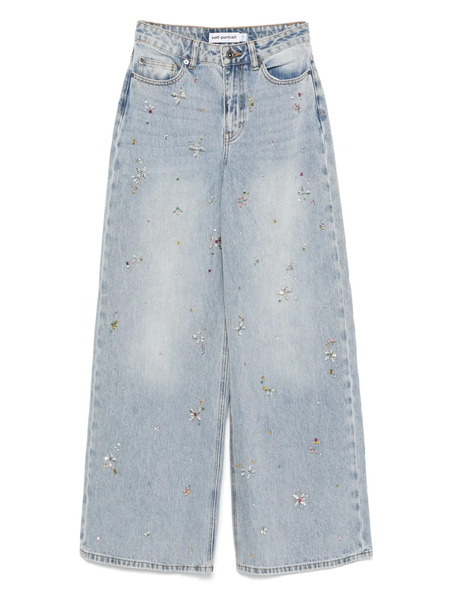  Self-portrait Crystal-embellished Wide-leg Jeans - Blue 