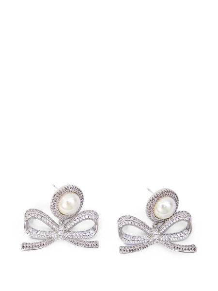  Self-portrait Crystal Pearl Bow Earrings - Silver 