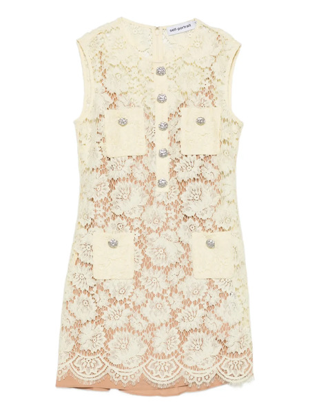  Self-portrait Embellished Lace Pocket Mini Dress - Yellow 