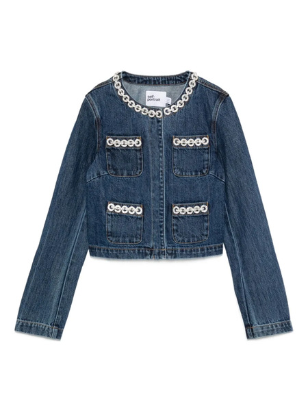  Self-portrait Embellished-pocket Denim Jacket - Blue 