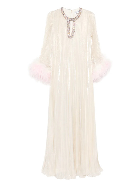  Self-portrait Feather-embellished Maxi Dress - Neutrals 