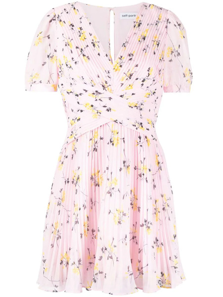  Self-portrait Floral-print Pleated Minidress - Pink 