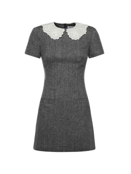  Self-portrait Herringbone Lace Collar Mini Dress - Grey 