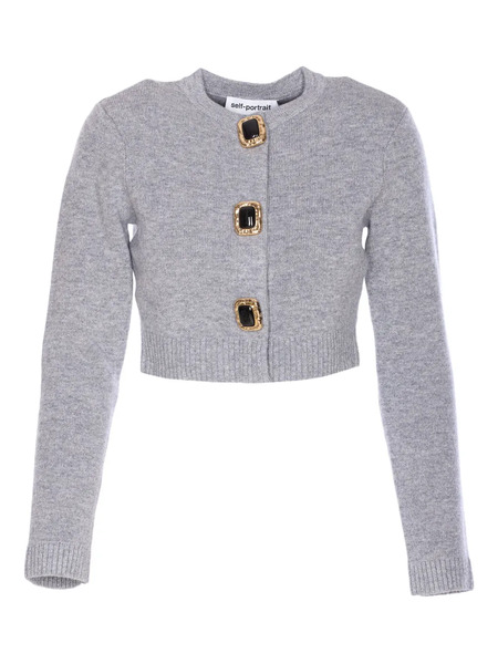  Self-portrait Jewelled-button Wool Cardigan - Grey 