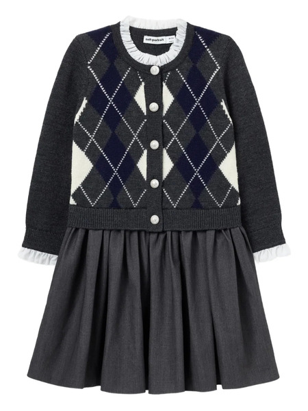  Self-portrait Kids Argyle-knit Buttoned Dress - Grey 