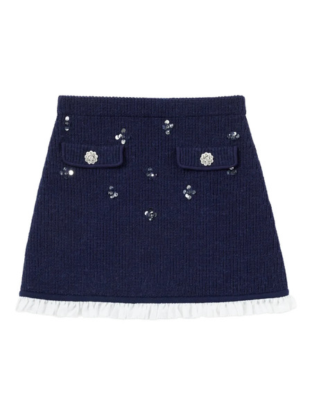  Self-portrait Kids Sequin-appliqués Skirt - Blue 