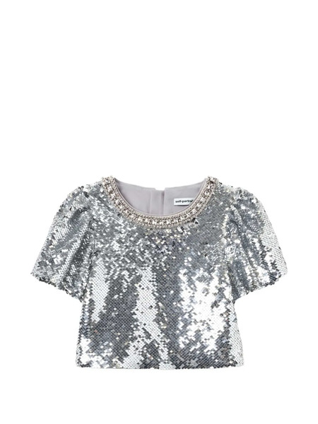  Self-portrait Kids Sequin-embellished Top - Silver 
