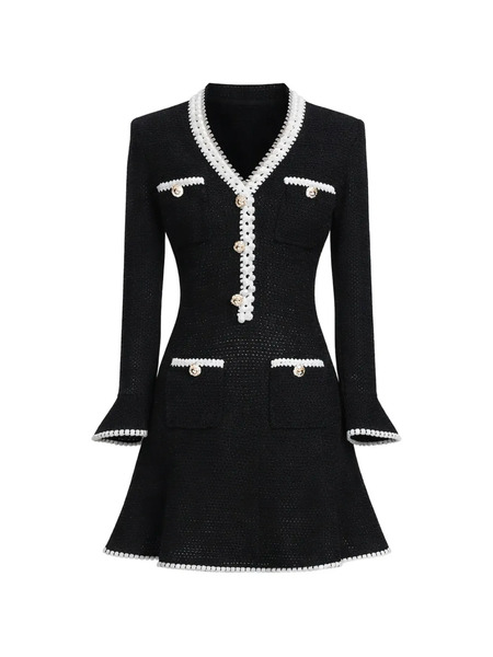  Self-portrait Knitted A-line Mini Dress - Black 