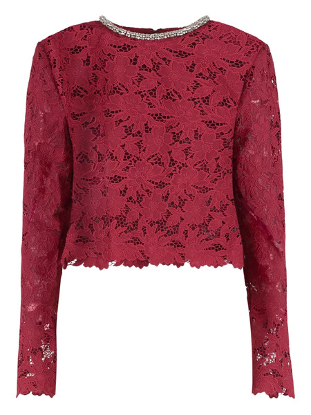 Self-portrait Lace Crystal-detail Top - Red 