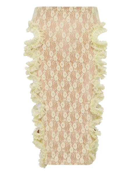  Self-portrait Lace Cut-out Midi Skirt - Yellow 