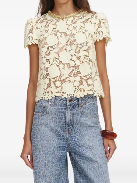  Self-portrait Lace Floral-embroidery Top - Yellow 