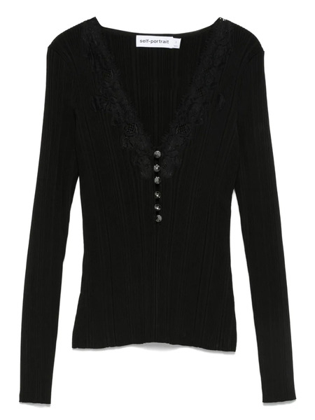  Self-portrait Lace-trimmed Ribbed Top - Black 