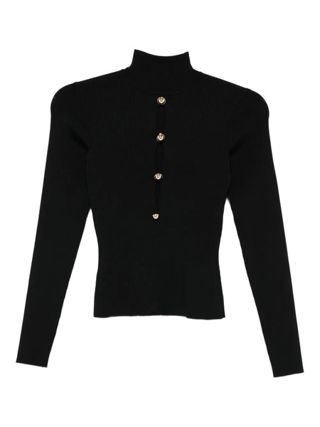  Self-portrait Long-sleeve Ribbed-knit Top - Black 