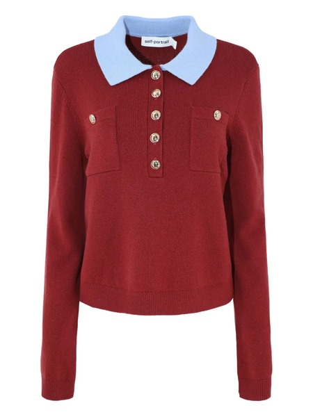  Self-portrait Patch-pockets Knitted Polo Top - Red 