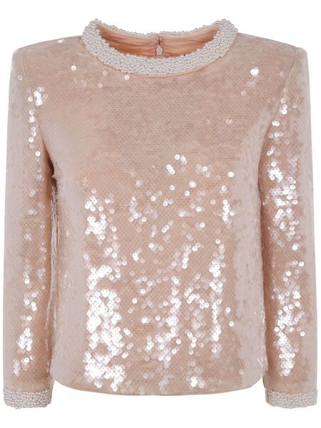  Self-portrait Pearl Trim Sequin Top - Neutrals 