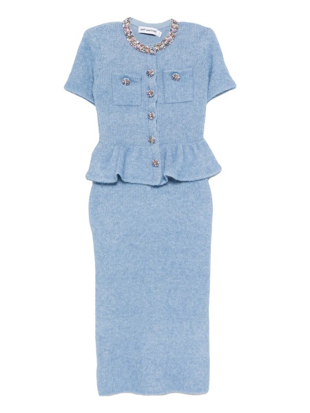  Self-portrait Peplum Knitted Midi Resses - Blue 