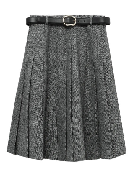  Self-portrait Pleated Belted Midi Skirt - Grey 