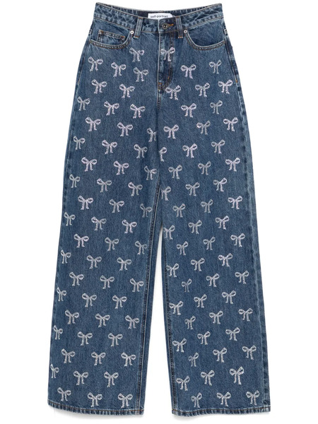  Self-portrait Rhinestone Bow Jeans - Blue 