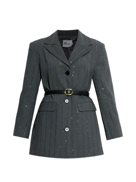  Self-portrait Rhinestone-embellished Belted Blazer - Grey 