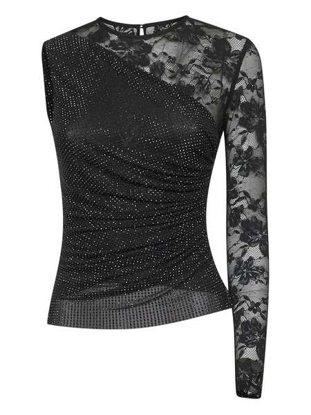  Self-portrait Rhinestone-embellished Lace Top - Black 