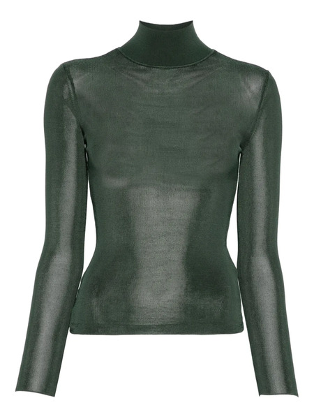  Self-portrait Ribbed Turtleneck Top - Green 