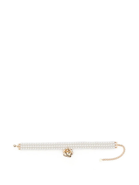  Self-portrait Rose Pearled Necklace - Gold 