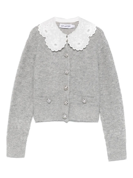 Self-portrait Scalloped-collar Embellished Cardigan - Grey 