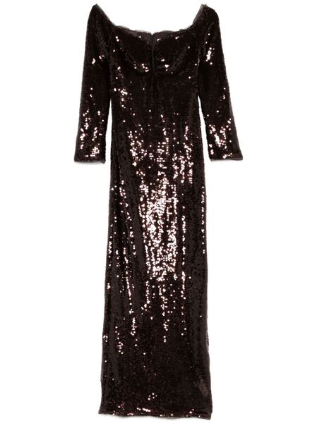 Self-portrait Sequin Off-shoulder Maxi Dress - Brown 
