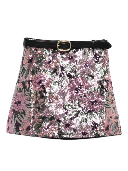  Self-portrait Sequined Belted Mini Skirt - Pink 