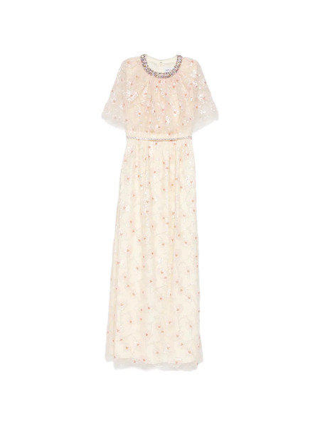  Self-portrait Sequined-florals Embellished Dress - Neutrals 