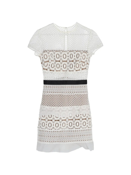  Self-portrait Short-sleeve Lace Mini Dress - White 