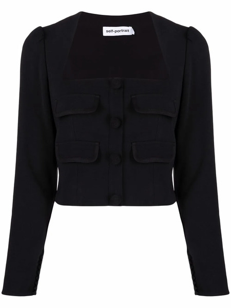  Self-portrait Square-neck Crepe Top - Black 